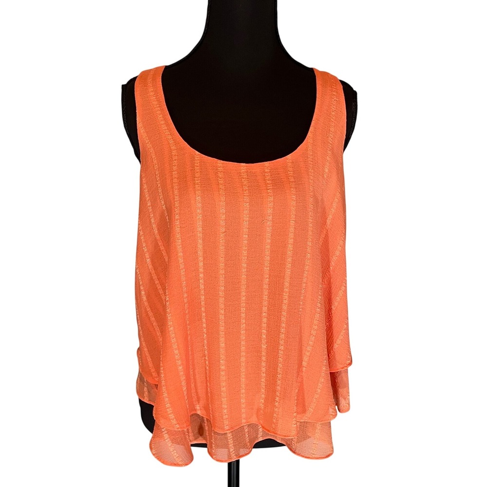 Guess Womens Orange Textured Stripe Racerback Layered Tank Top Size M Flowy Boho